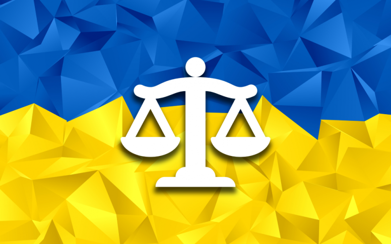 Flaga Ukrainy z ikoną prawa